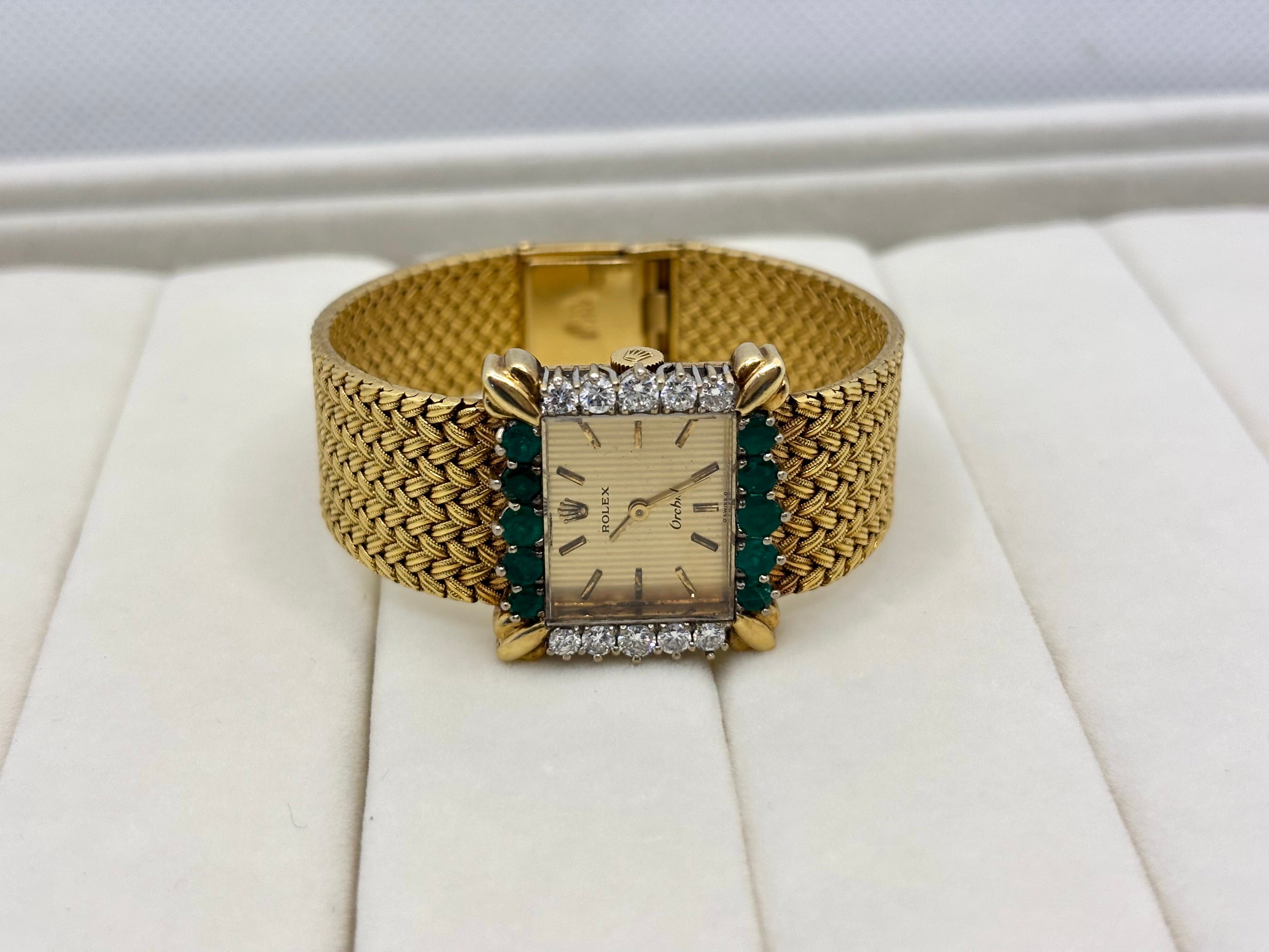 18K Gold Rolex Orchid Emerald & Diamond