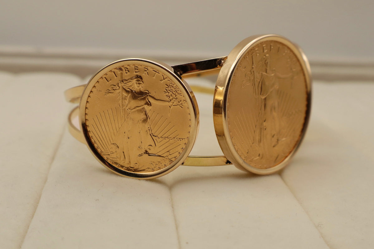 American Gold Eagle Coin Cuff Bracelet in 14k Yellow Gold