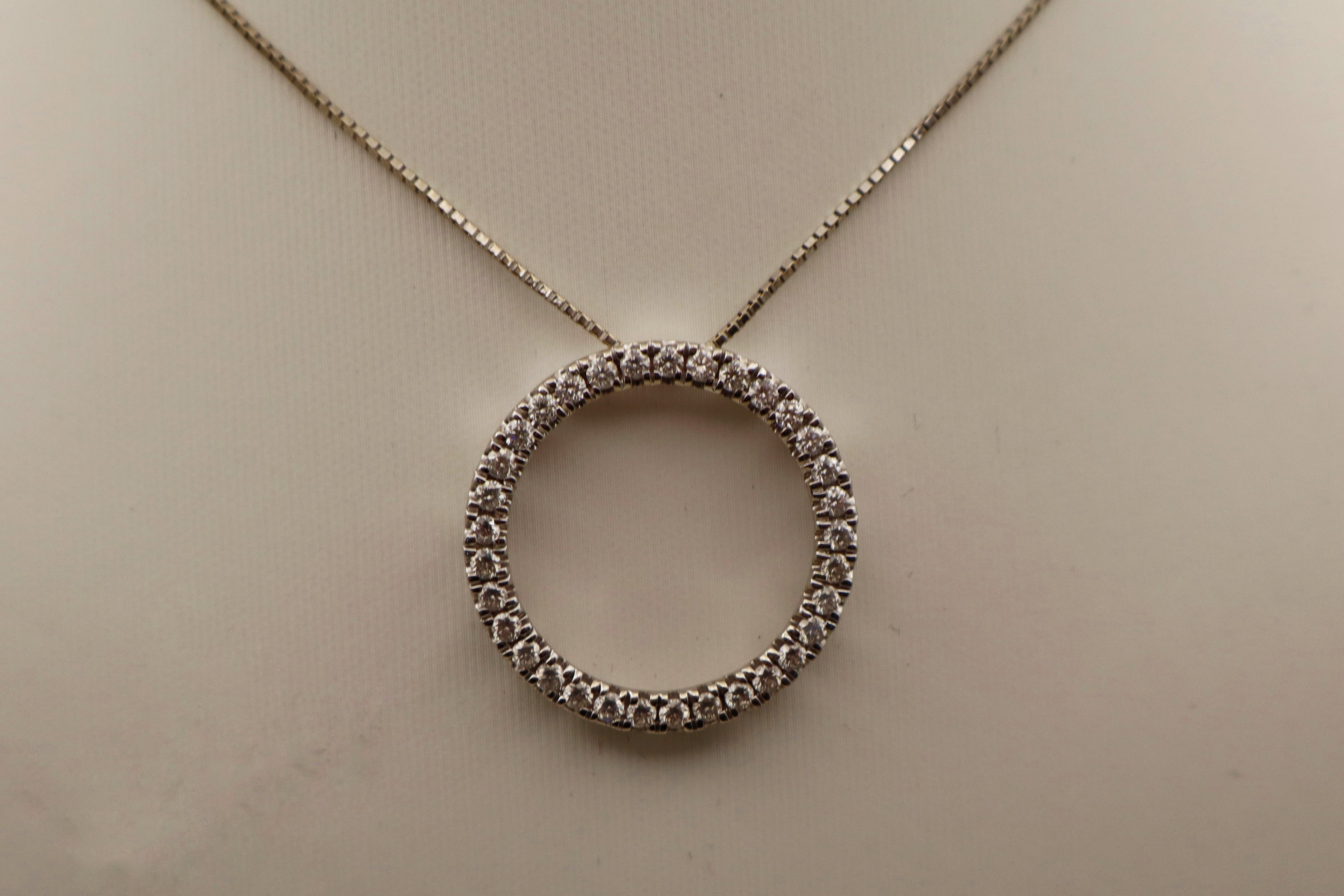 14k White Gold Diamond Circle Pendant