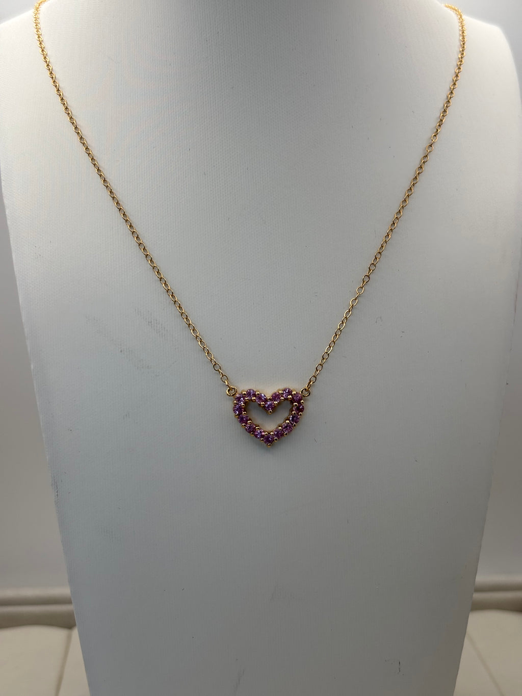 14k Yellow Gold Pink Stone Heart Pendant