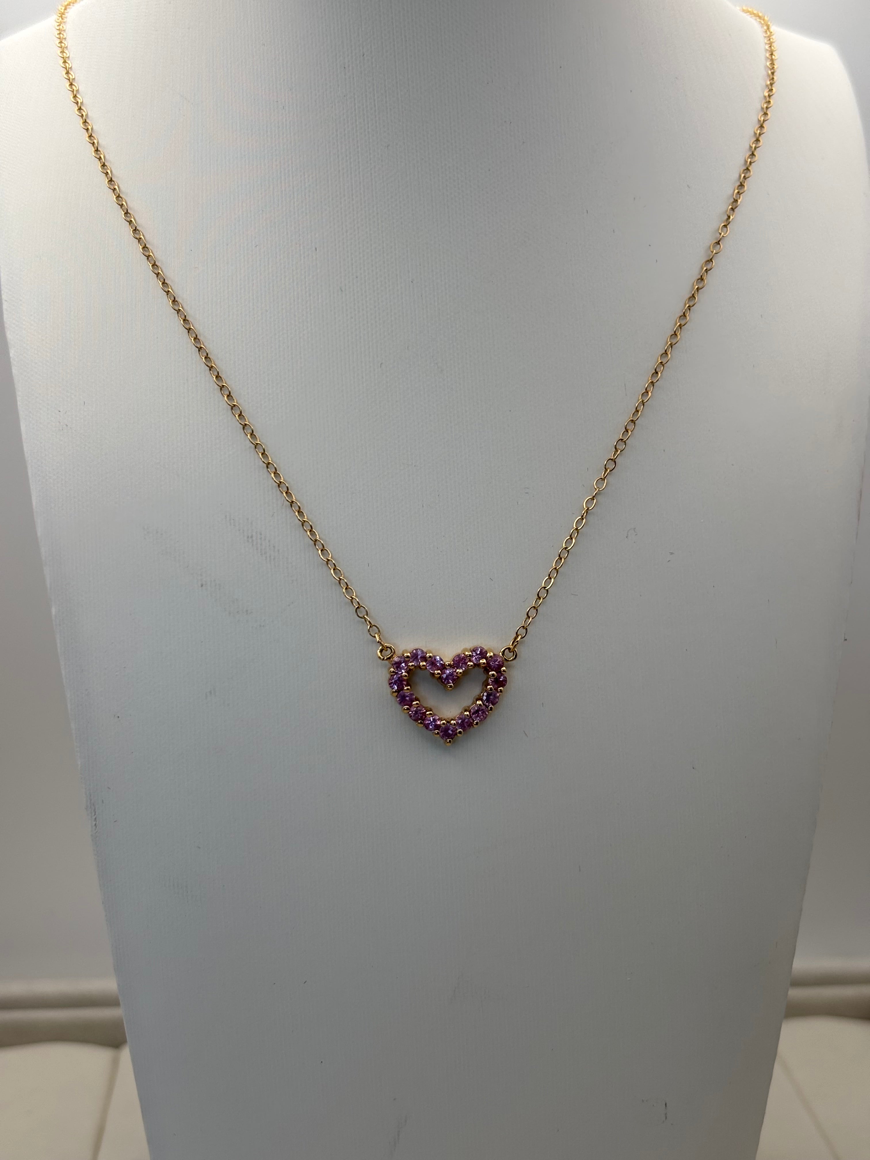 14k Yellow Gold Pink Stone Heart Pendant