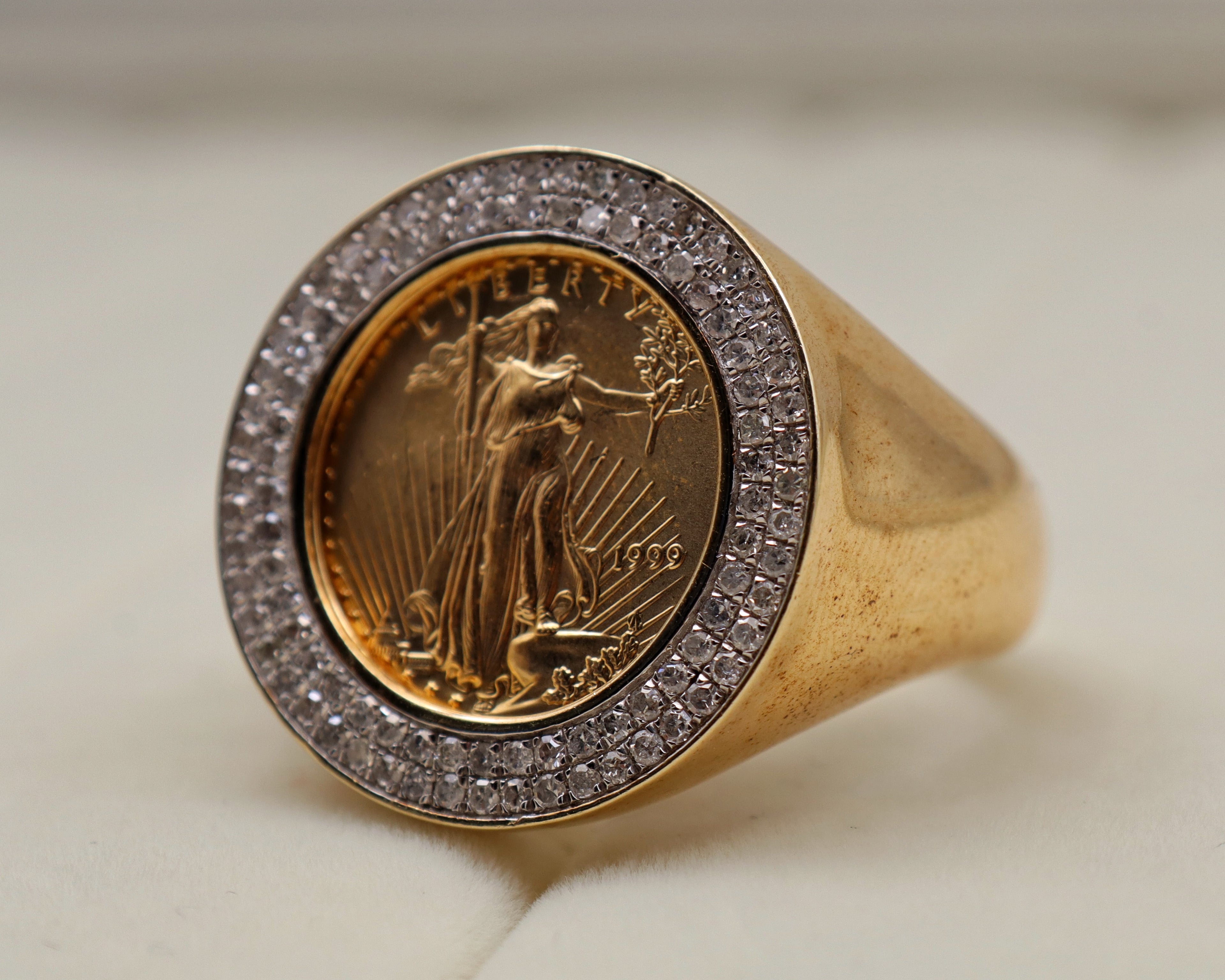 10k Yellow Gold Liberty Coin Diamond Ring