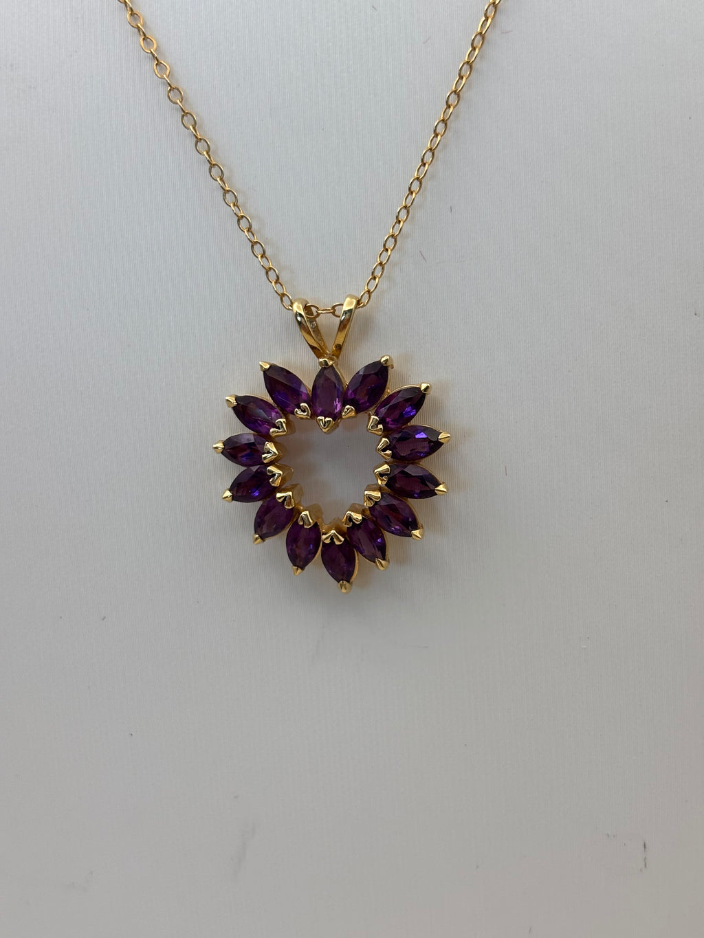 14k Yellow Gold Purple Stone Heart Pendant