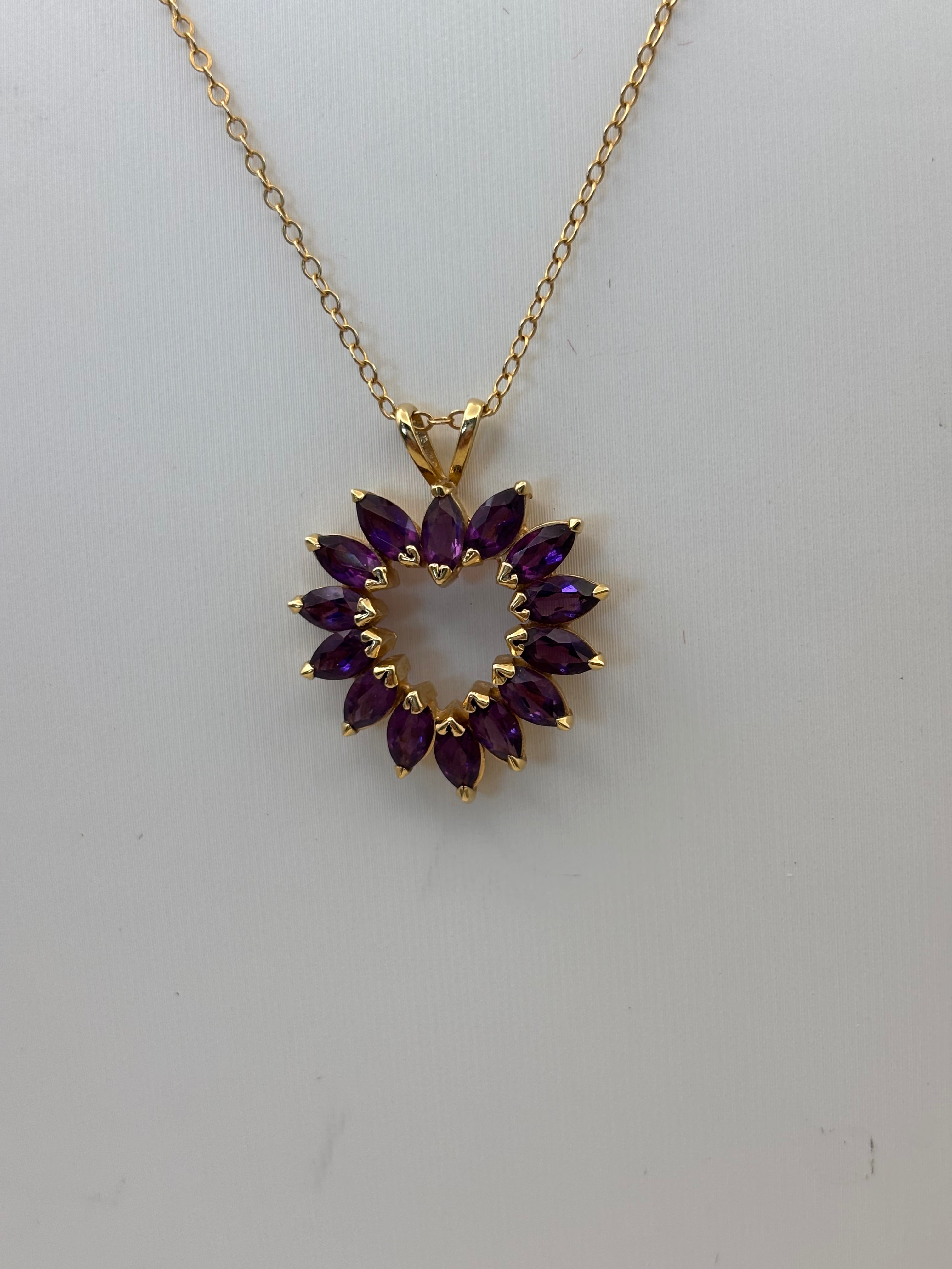 14k Yellow Gold Purple Stone Heart Pendant