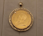 1978 1 oz Krugerrand Gold Coin Pendant in 14k Yellow Gold Accent Diamond Bezel