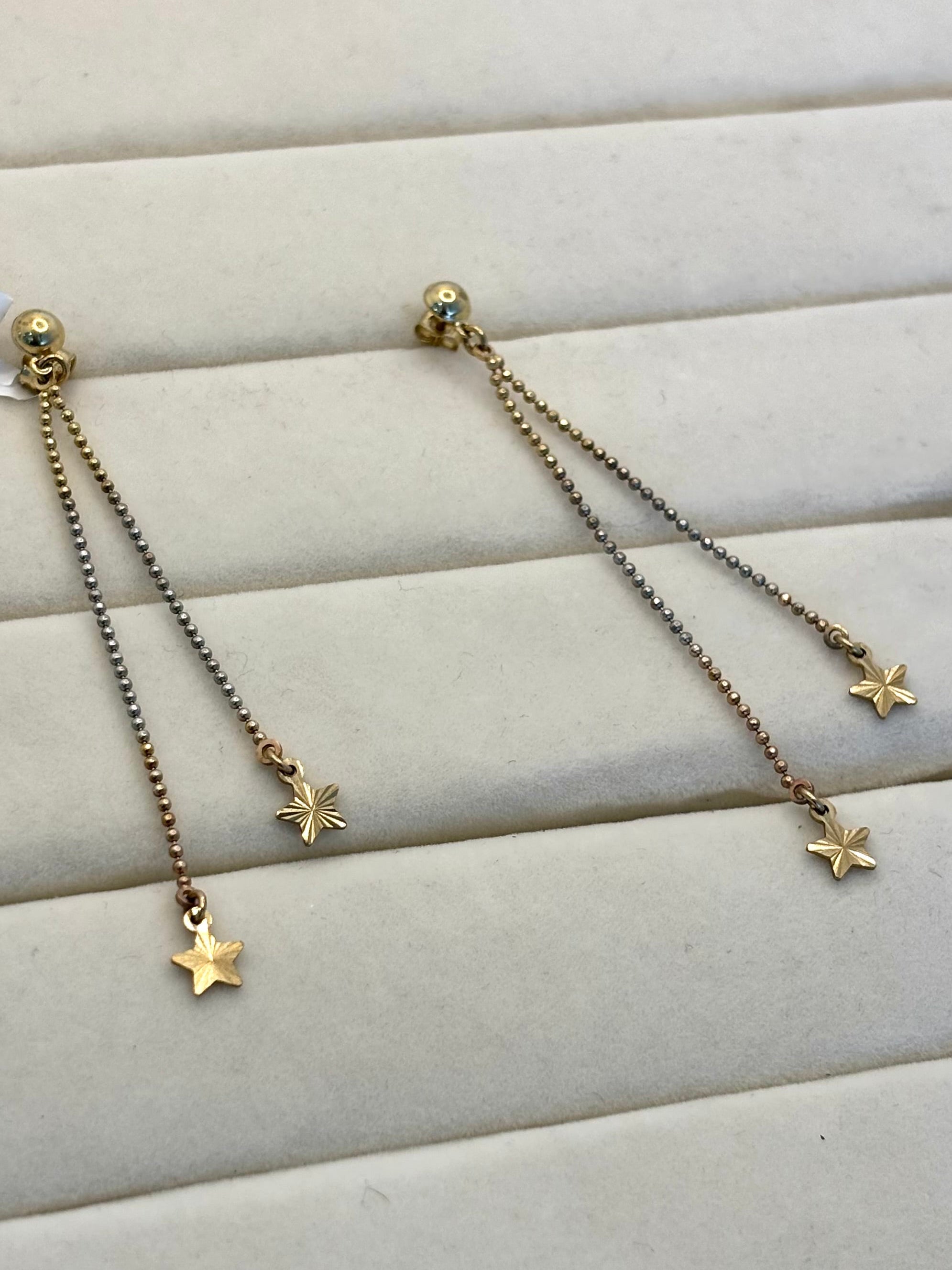 14K Tri-Color Dangle Star Earrings | Empire Jewelry and Loan