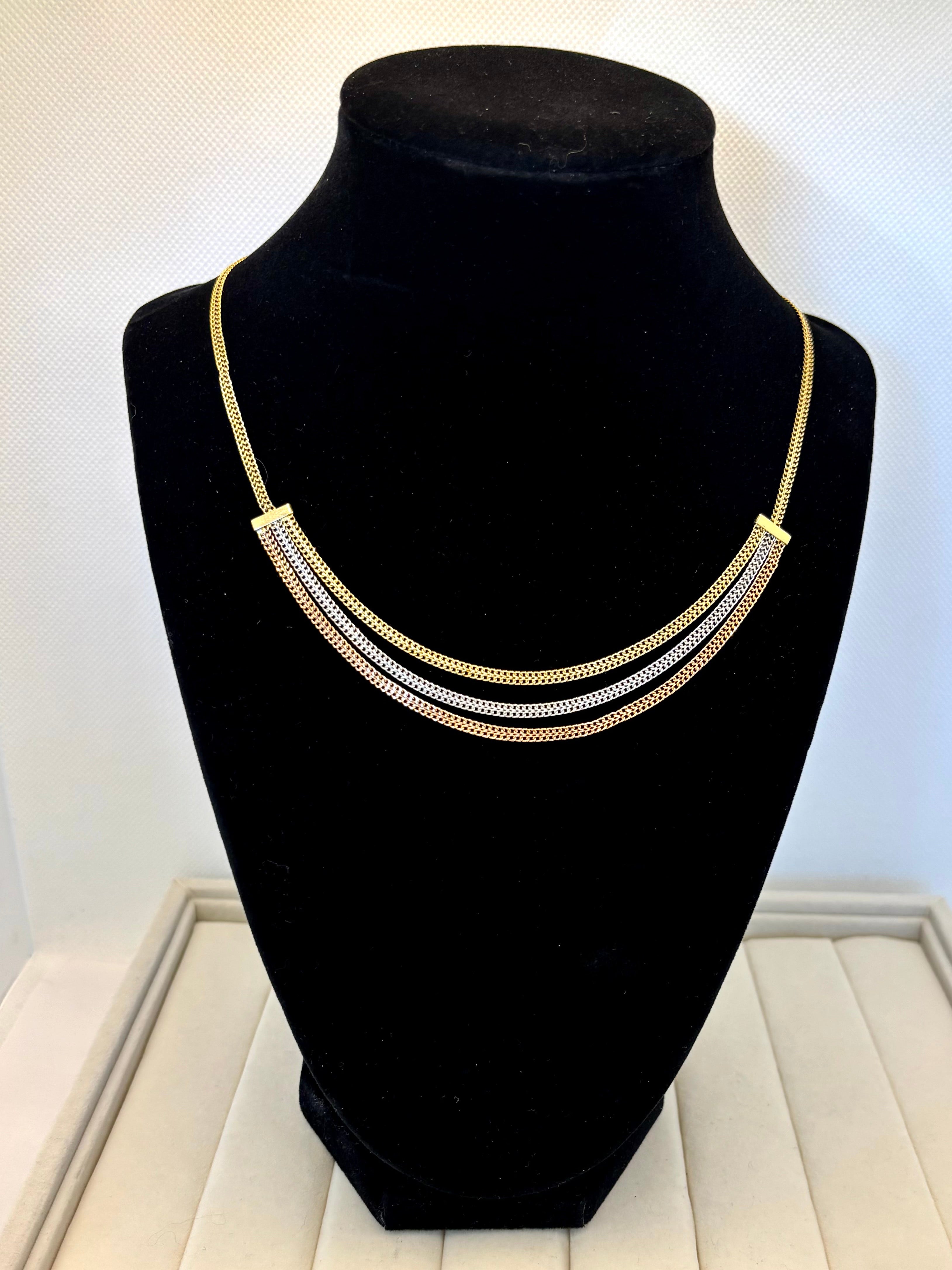 14K Tri-Color Gold Necklace Three Strand Mesh | Empire Jewelry and Loan