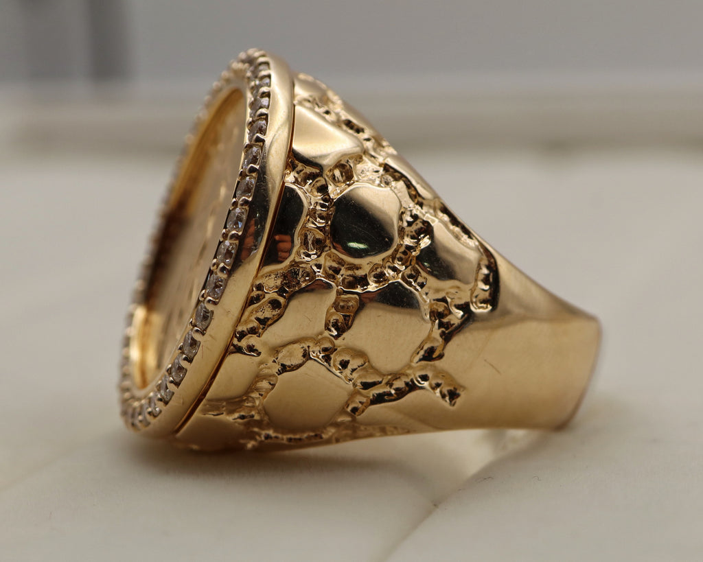 14k Yellow Gold Liberty Coin Diamond Nugget Ring