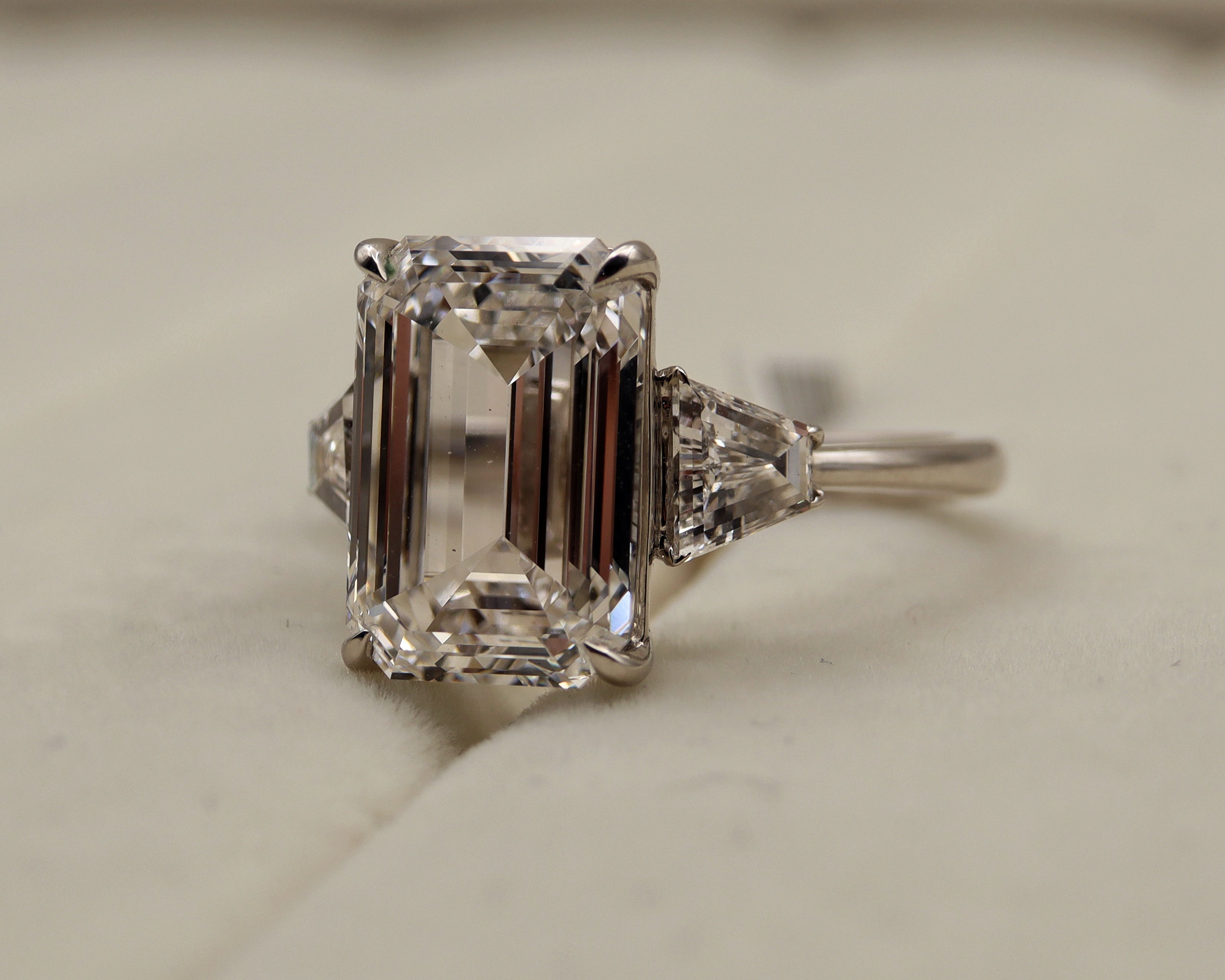 Platinum Emerald Cut Diamond Three-Stone Ring
