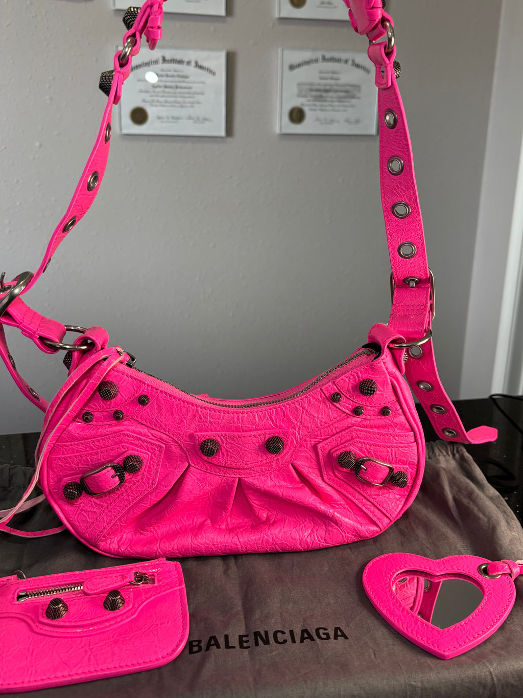Balenciaga Le Cagole XS Shoulder Bag in Hot Pink Arena Lambskin