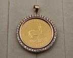 1978 1 oz Krugerrand Gold Coin Pendant in 14k Yellow Gold Accent Diamond Bezel