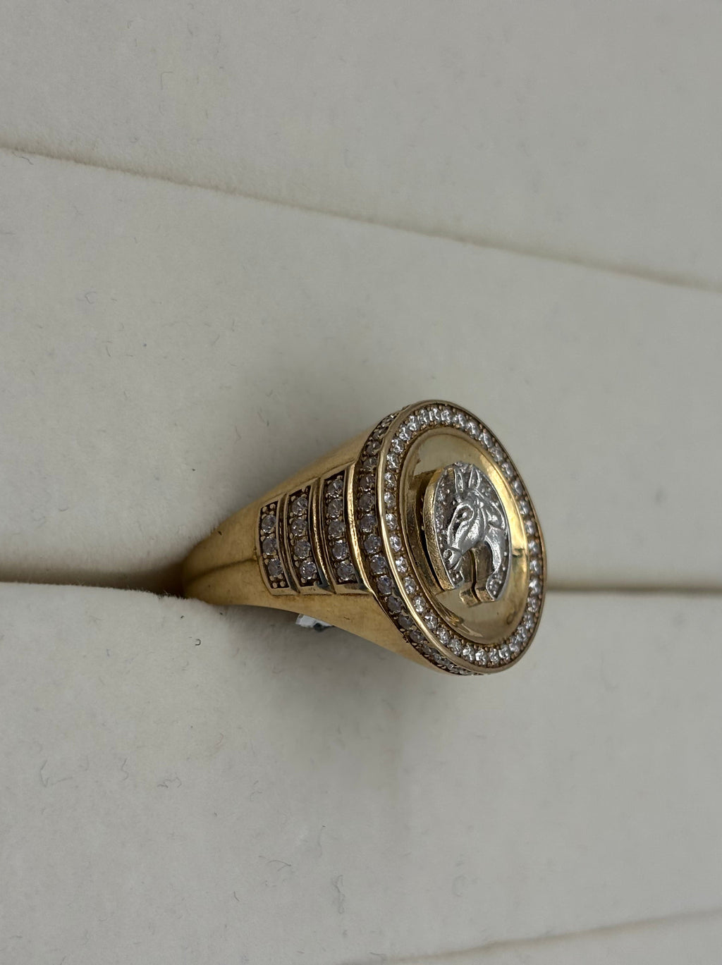 10K Gold Diamond Horse Medallion Ring