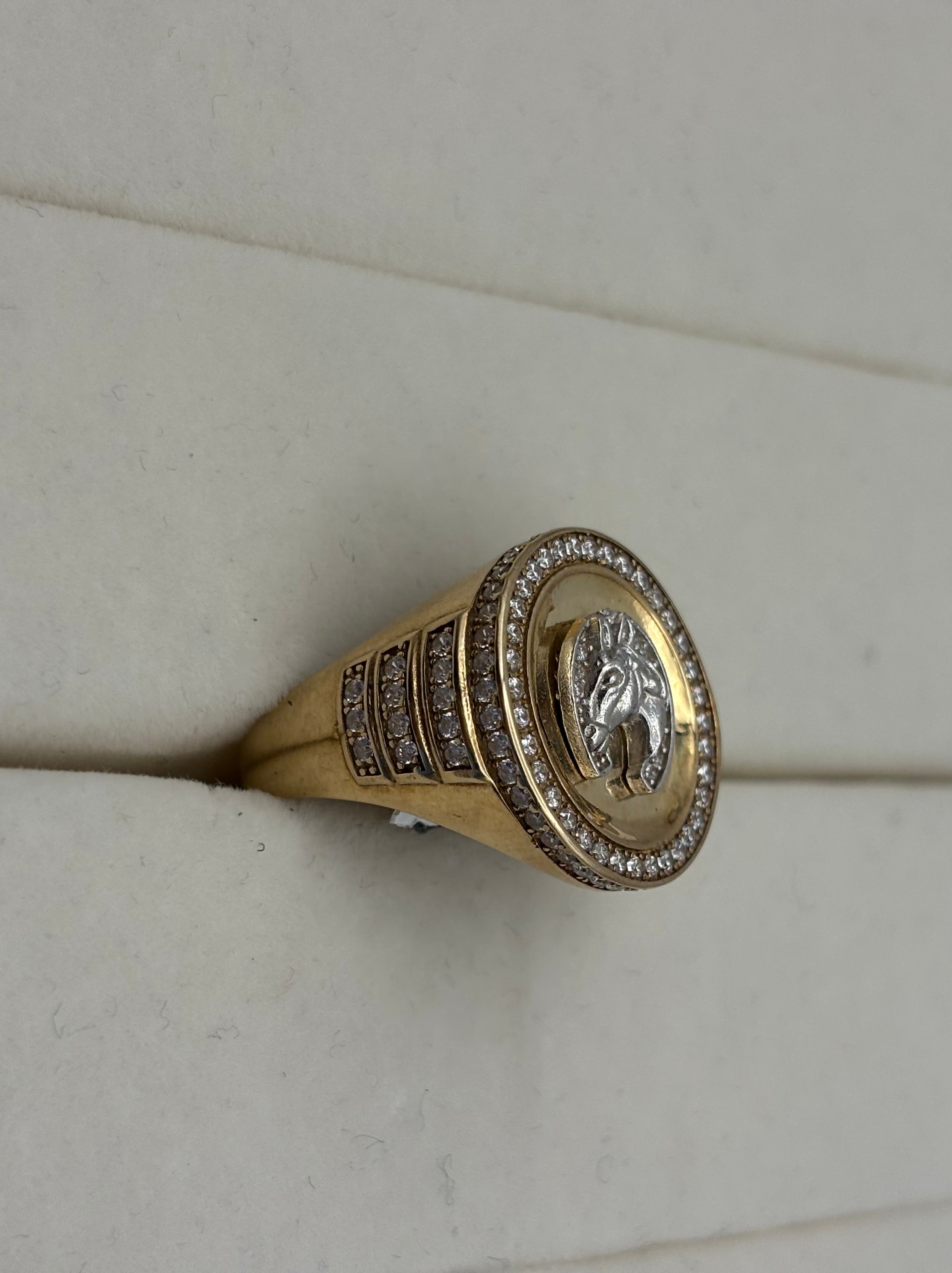 10K Gold Diamond Horse Medallion Ring