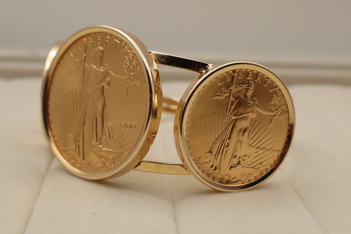 American Gold Eagle Coin Cuff Bracelet in 14k Yellow Gold