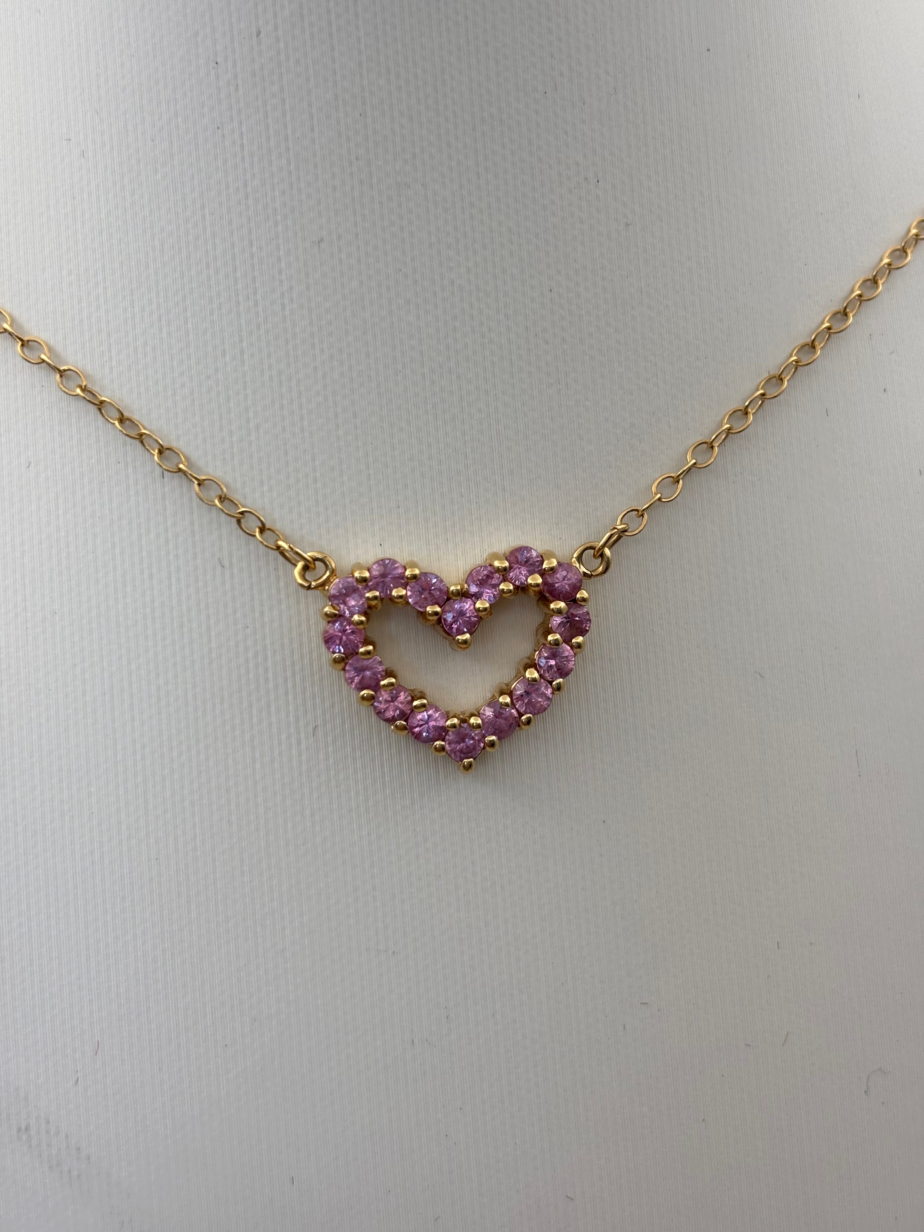 14k Yellow Gold Pink Stone Heart Pendant