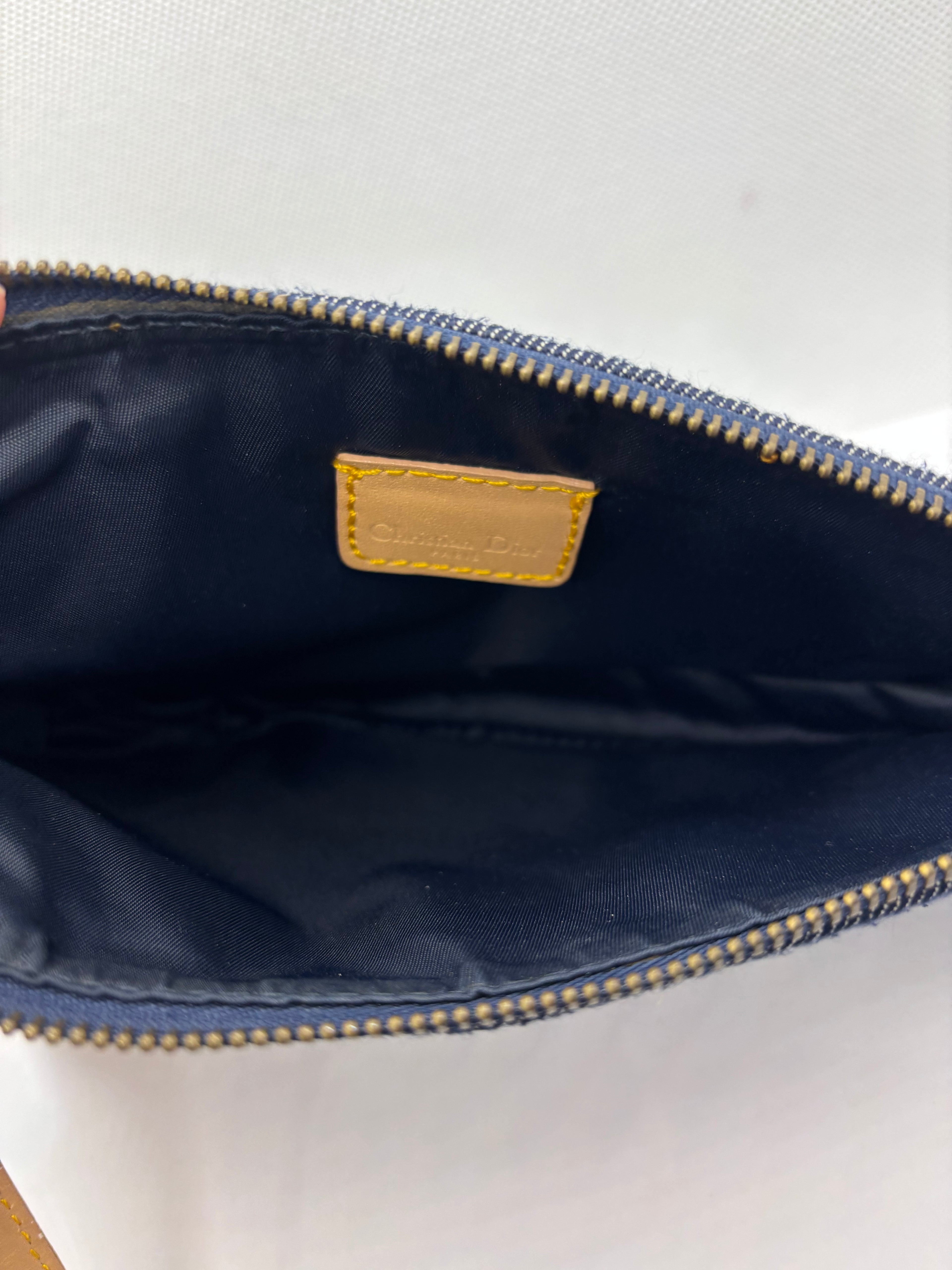 Christian Dior Denim Saddle Pochette Blue Jean Shoulder Bag Gold Hardware