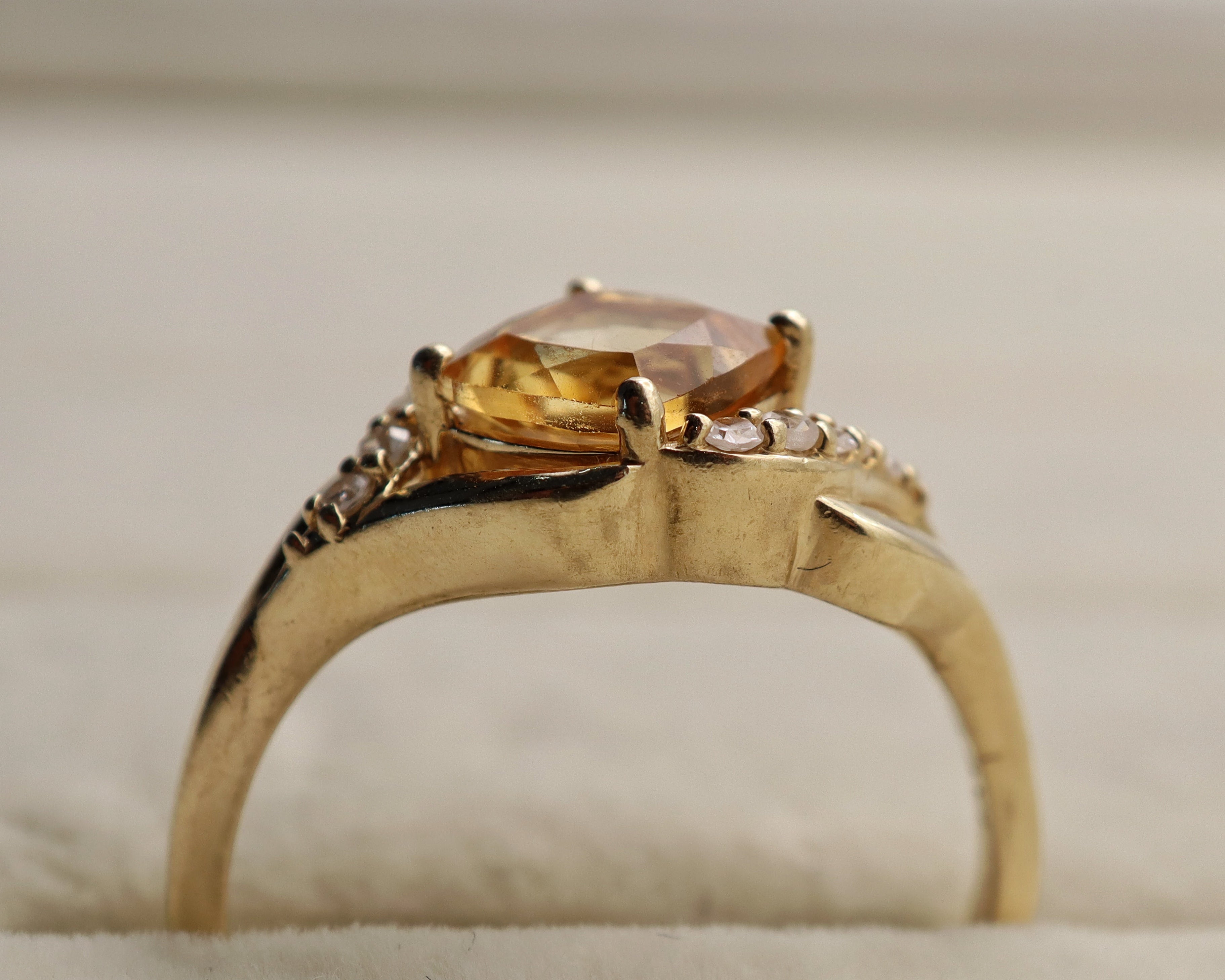 10k Yellow Gold Oval Yellow Gemstone and Diamond Ring