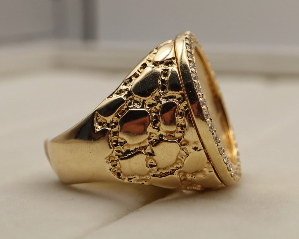 14k Yellow Gold Liberty Coin Diamond Nugget Ring
