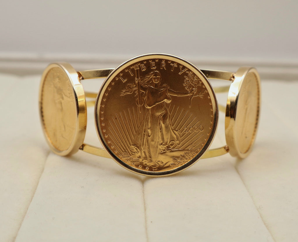 American Gold Eagle Coin Cuff Bracelet in 14k Yellow Gold