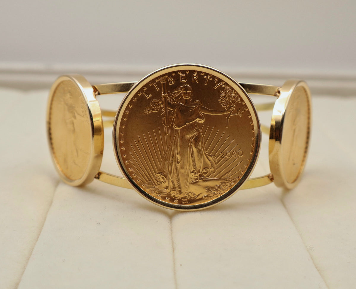 American Gold Eagle Coin Cuff Bracelet in 14k Yellow Gold