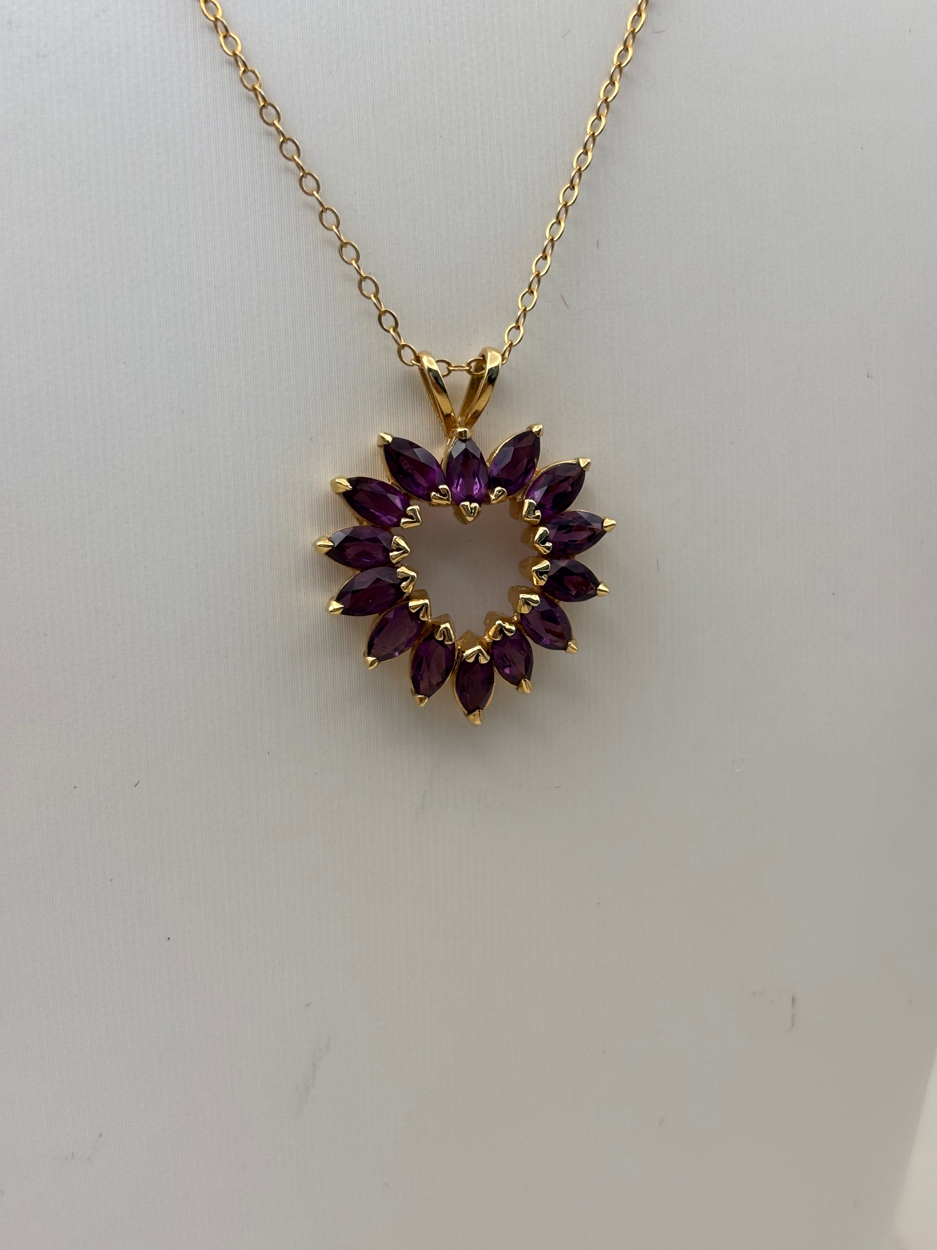 14k Yellow Gold Purple Stone Heart Pendant