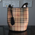 Burberry Haymarket Check Coated Canvas Lorne Bucket Bag - Beige/Brown