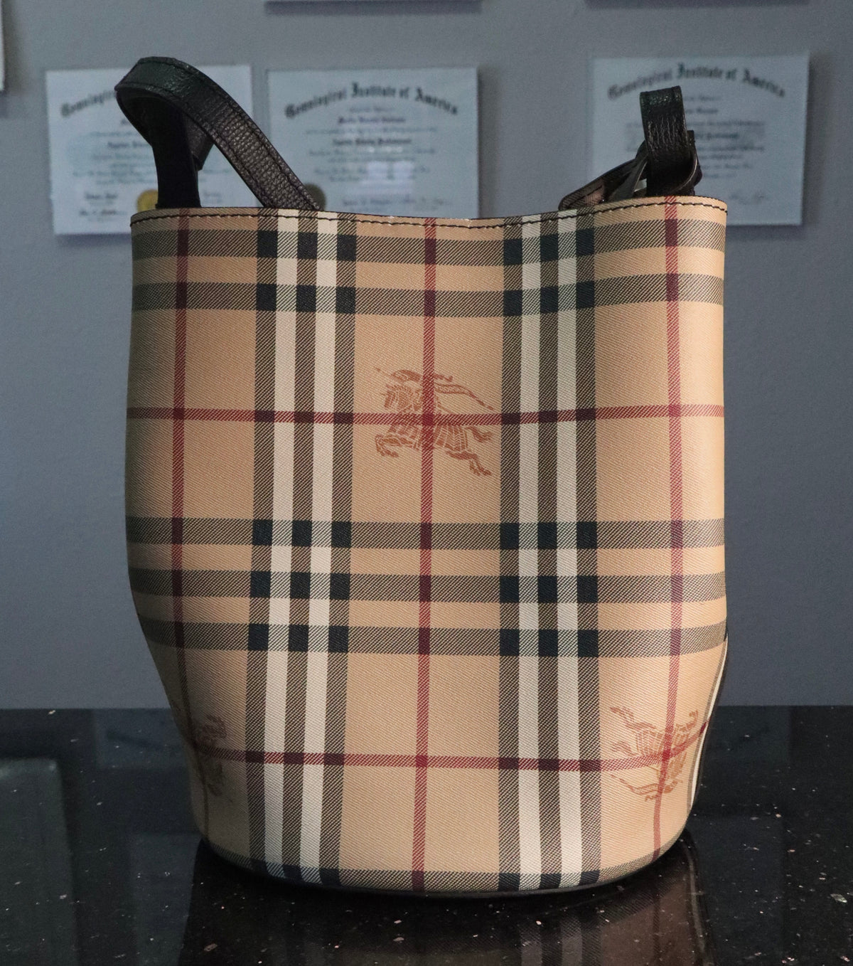 Burberry Haymarket Check Coated Canvas Lorne Bucket Bag - Beige/Brown