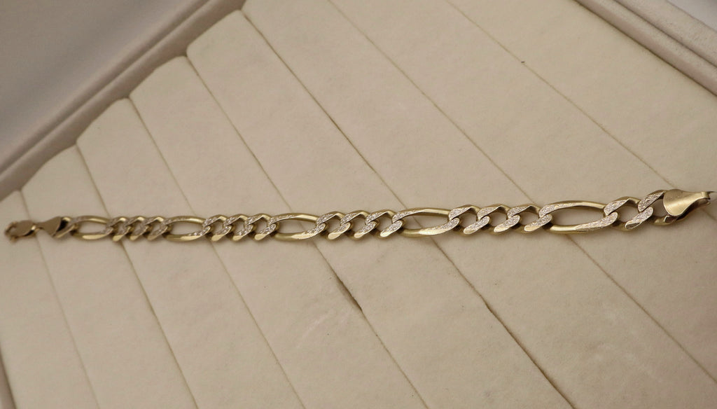 14k Yellow Gold Mens Figaro Link Bracelet