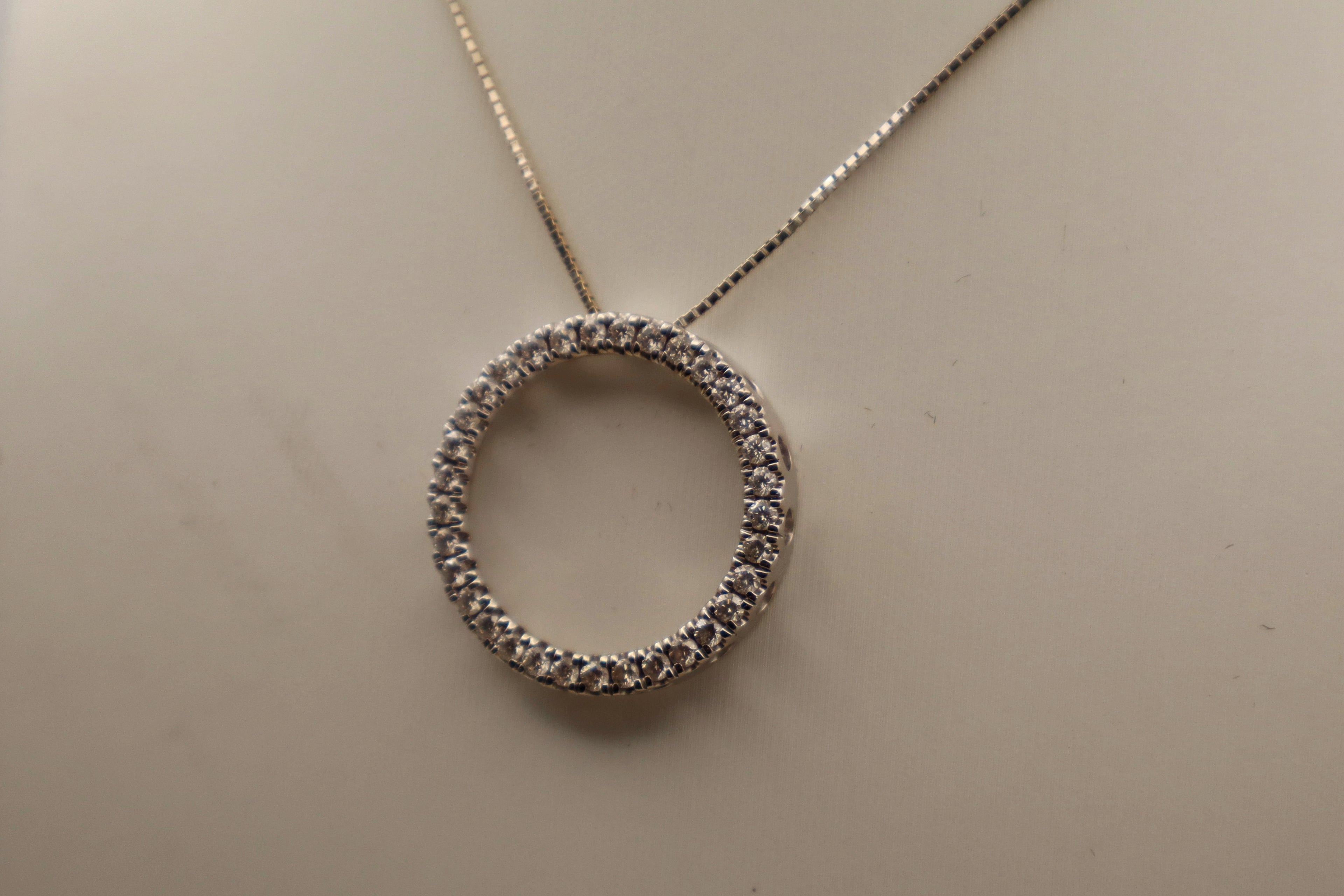 14k White Gold Diamond Circle Pendant