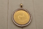 1978 1 oz Krugerrand Gold Coin Pendant in 14k Yellow Gold Accent Diamond Bezel