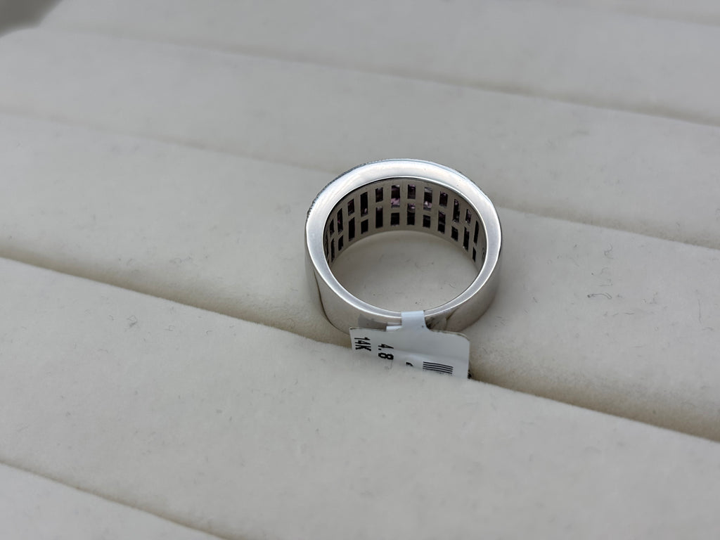 14K White Gold Pink Stone & Diamond Band Ring