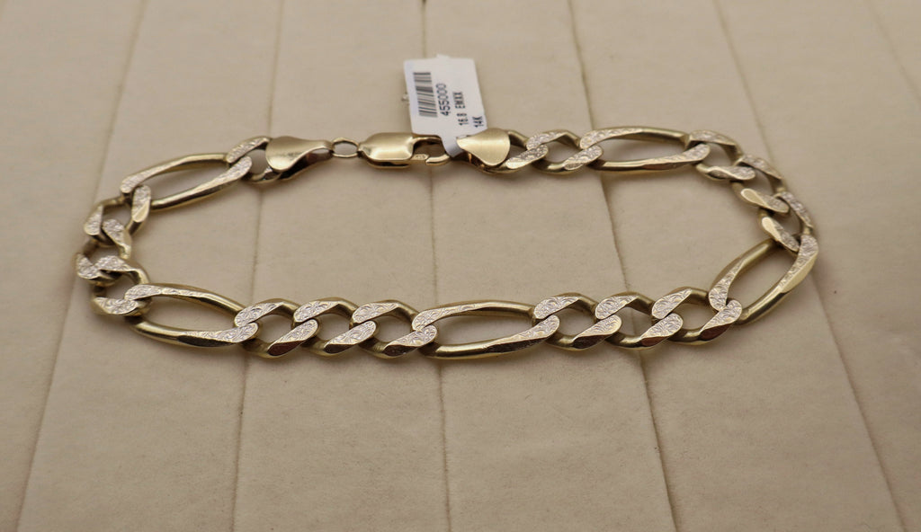 14k Yellow Gold Mens Figaro Link Bracelet