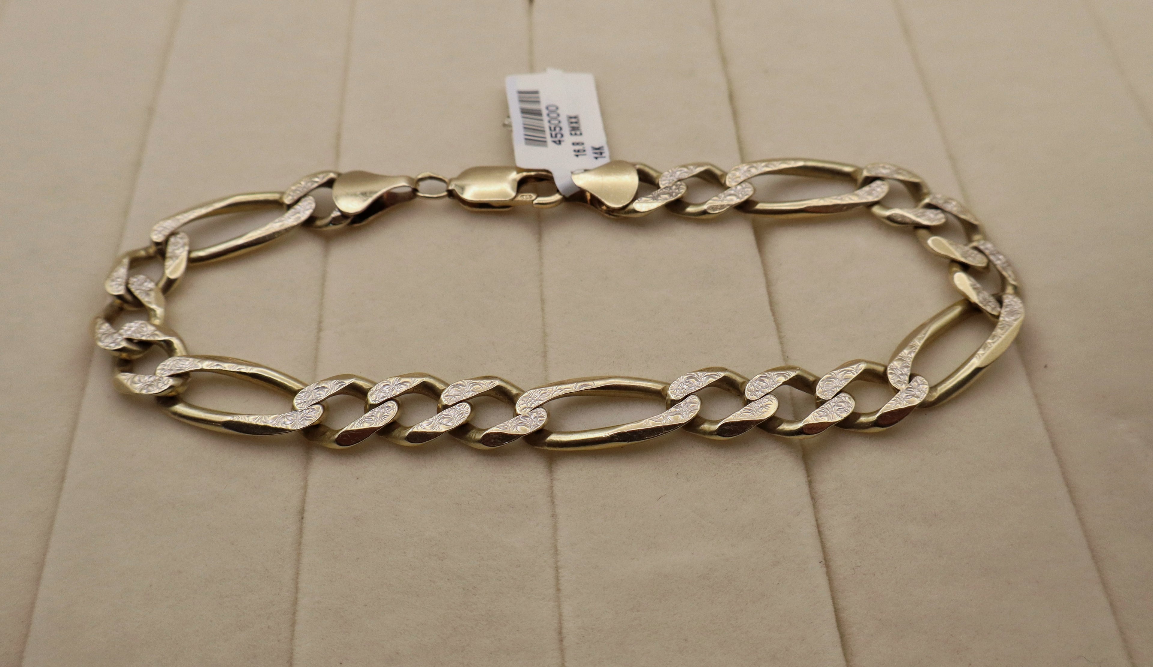 14k Yellow Gold Mens Figaro Link Bracelet