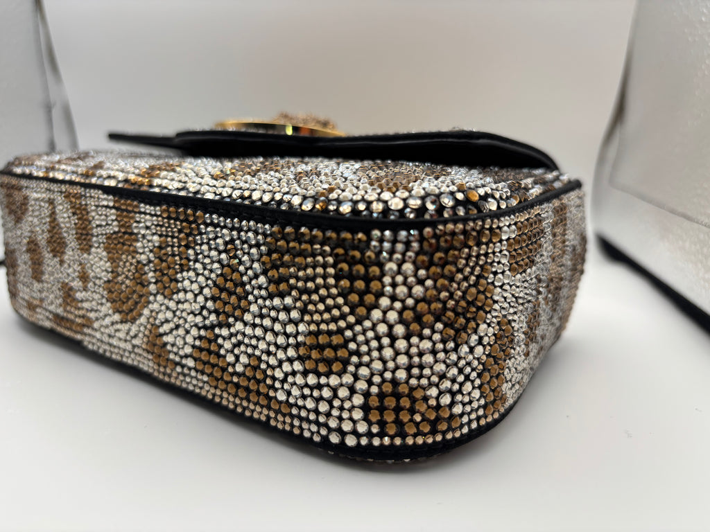 Versace La Medusa Crystal-Embellished Leopard Print Top Handle Bag
