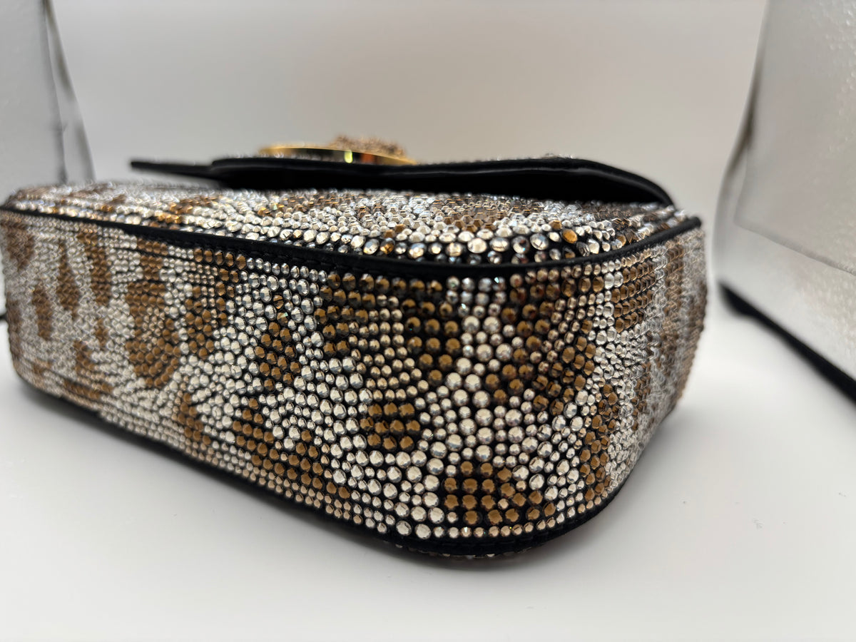 Versace La Medusa Crystal-Embellished Leopard Print Top Handle Bag