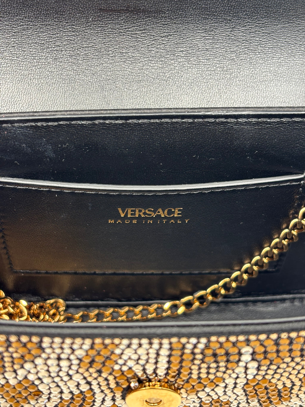 Versace La Medusa Crystal-Embellished Leopard Print Top Handle Bag