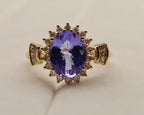 14k Yellow Gold Oval Purple Gemstone and Diamond Ring