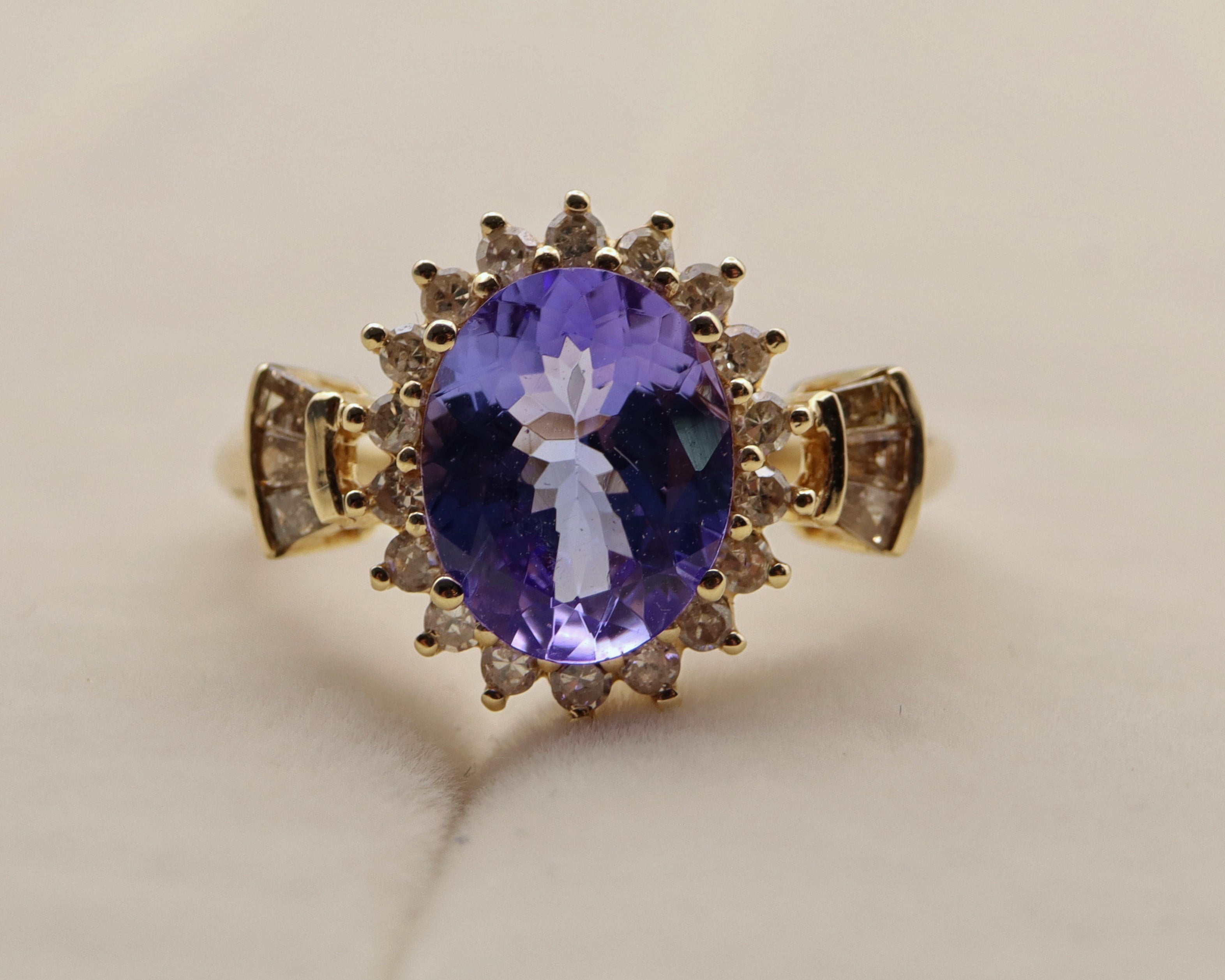 14k Yellow Gold Oval Purple Gemstone and Diamond Ring