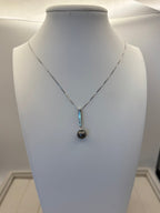 14K White Gold Black Pearl Diamond Pendant Necklace