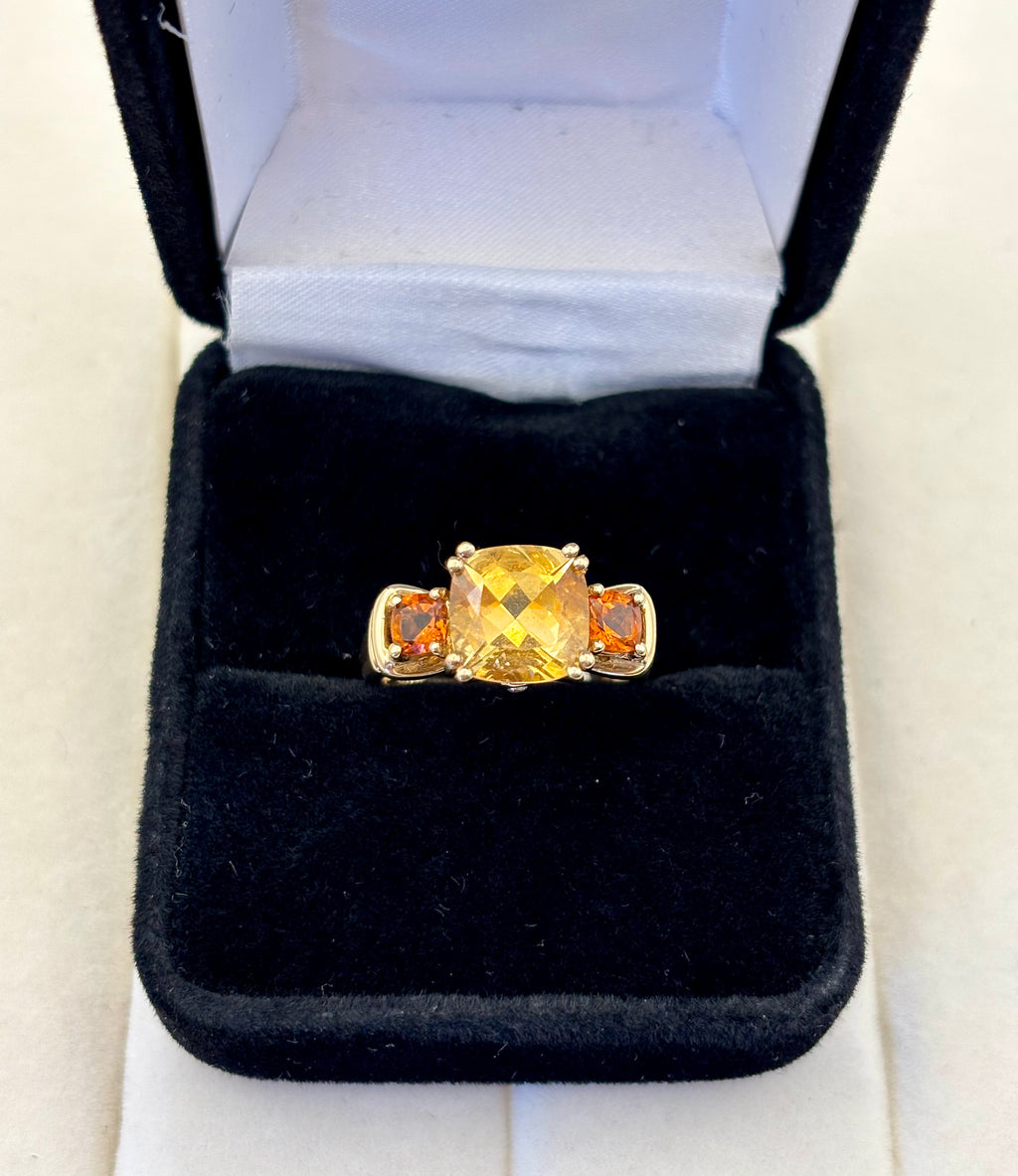 10k Yellow Gold Cushion Three Stone Ring