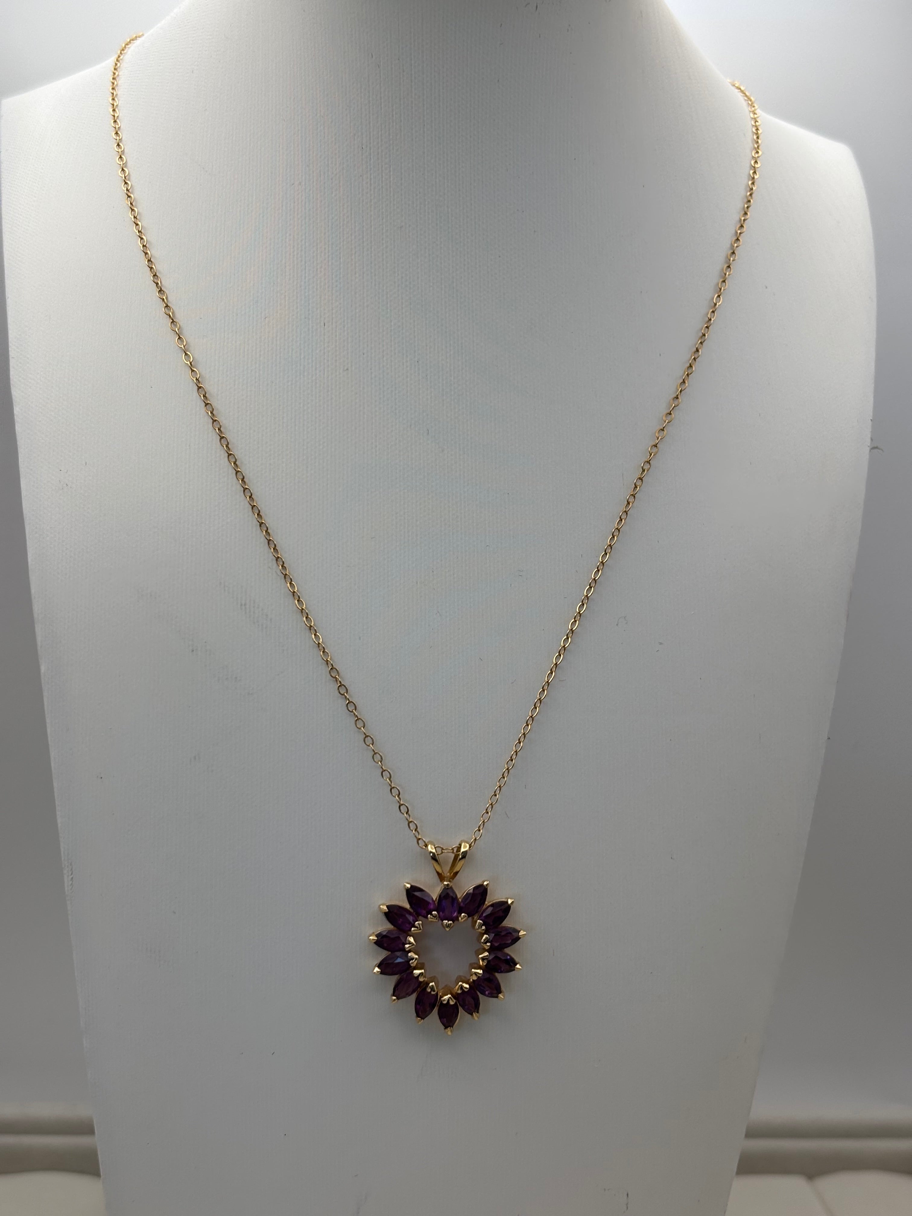 14k Yellow Gold Purple Stone Heart Pendant