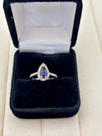 14K White Gold Pear-Shaped Sapphire Diamond Ring