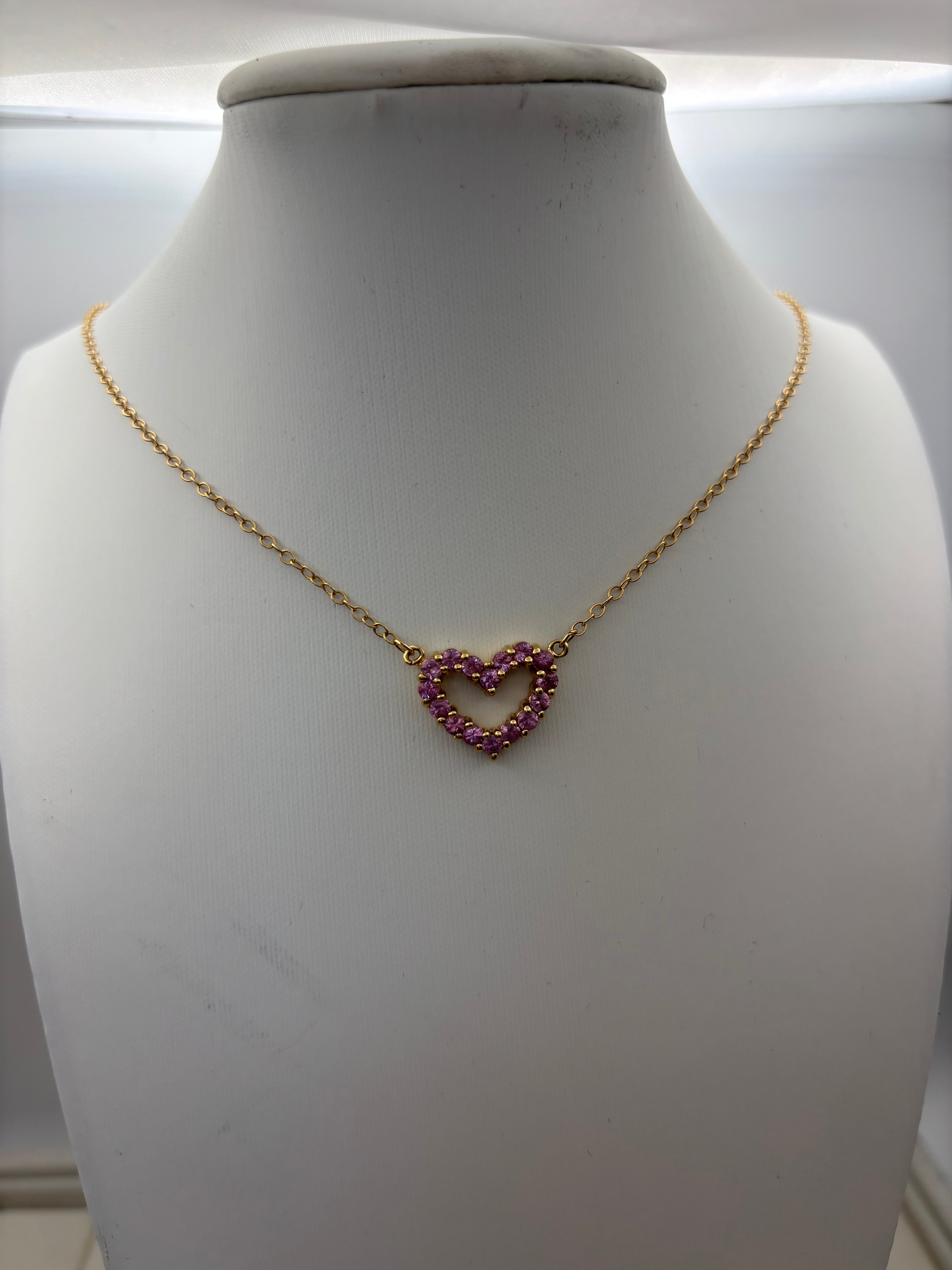 14k Yellow Gold Pink Stone Heart Pendant