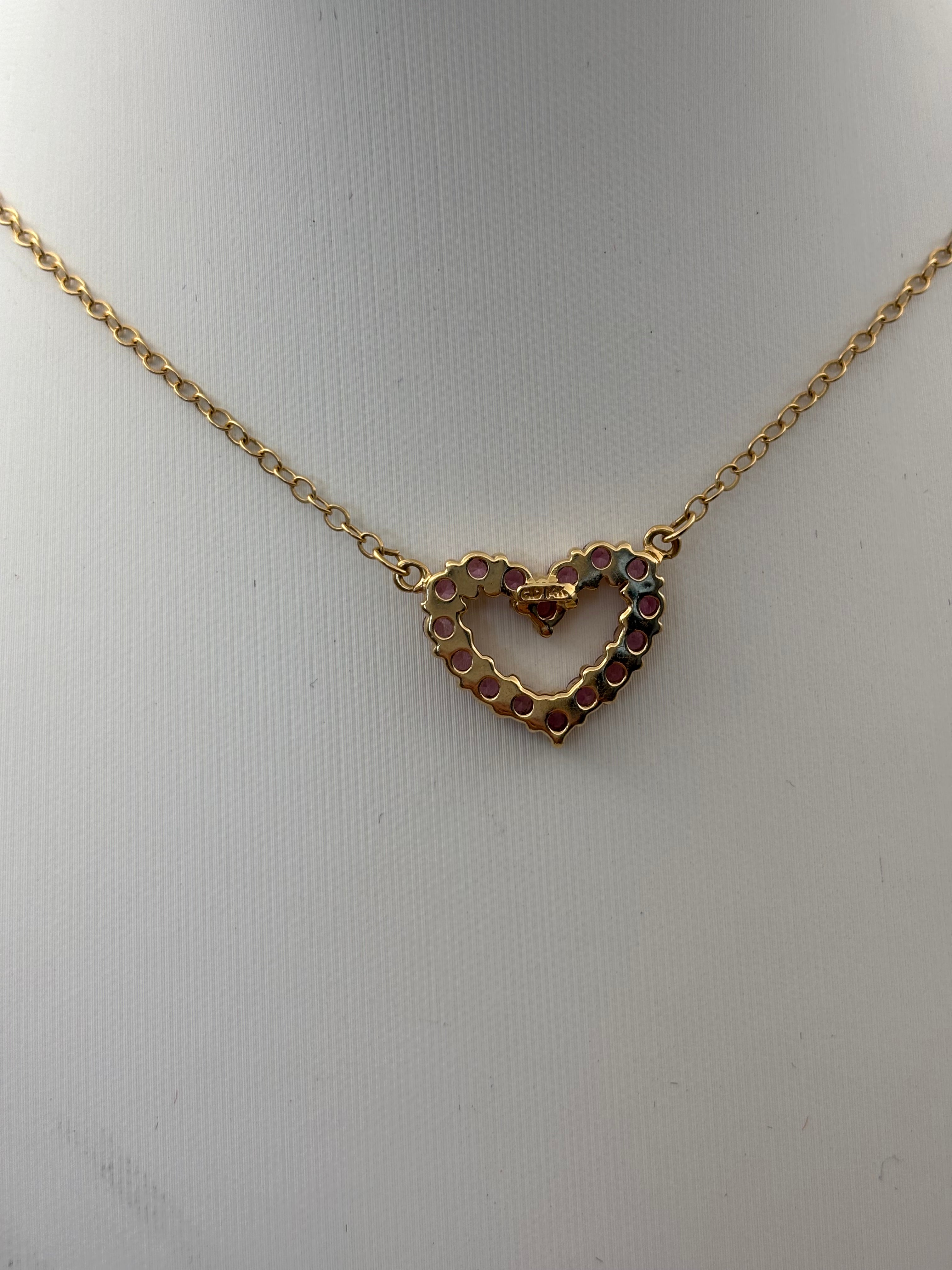 14k Yellow Gold Pink Stone Heart Pendant