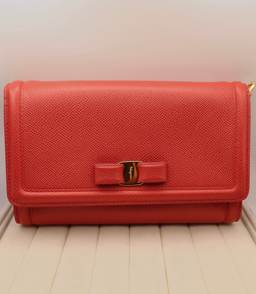 Salvatore Ferragamo Red Textured Leather Vara Crossbody Purse