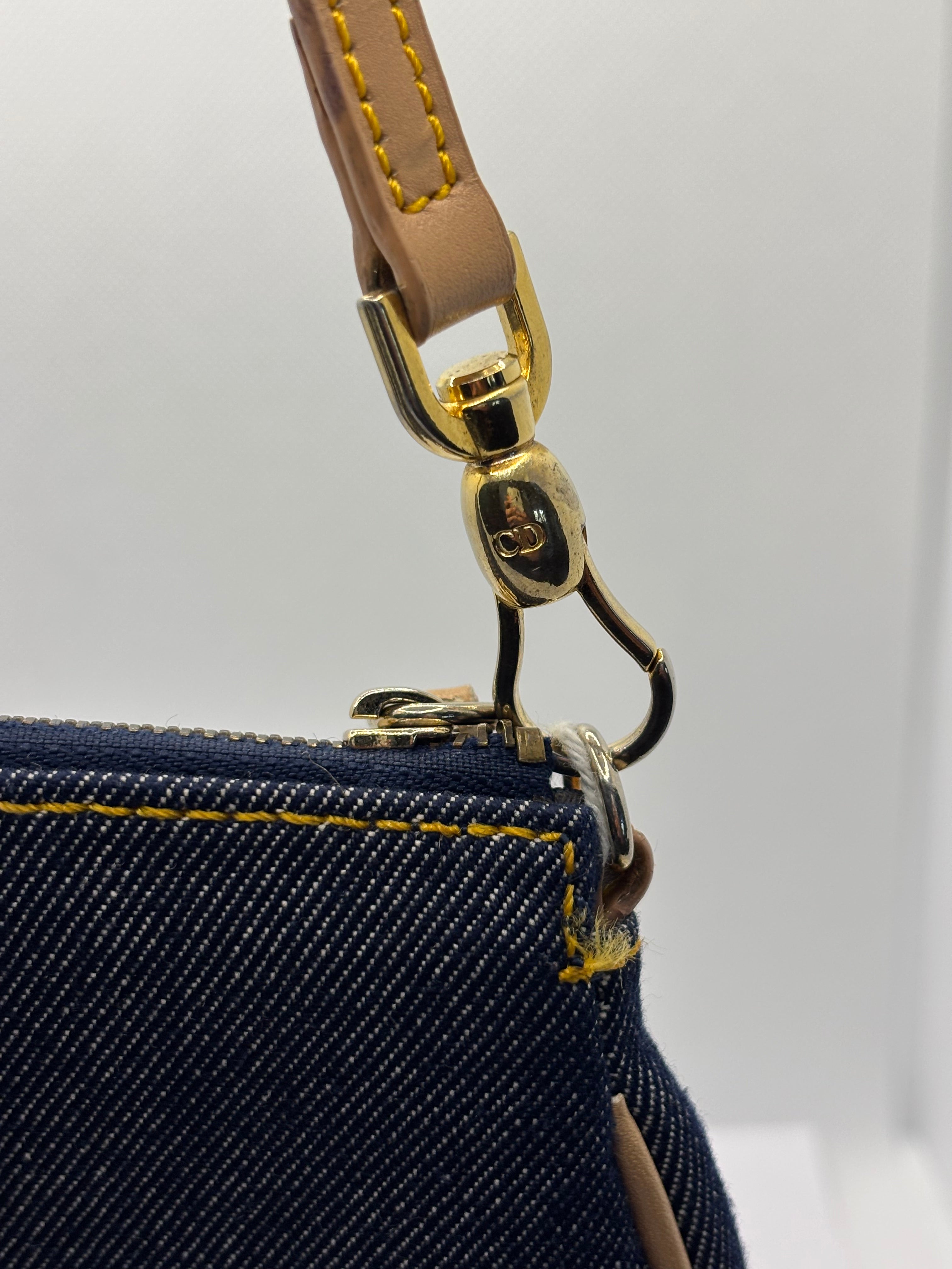 Christian Dior Denim Saddle Pochette Blue Jean Shoulder Bag Gold Hardware