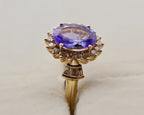 14k Yellow Gold Oval Purple Gemstone and Diamond Ring