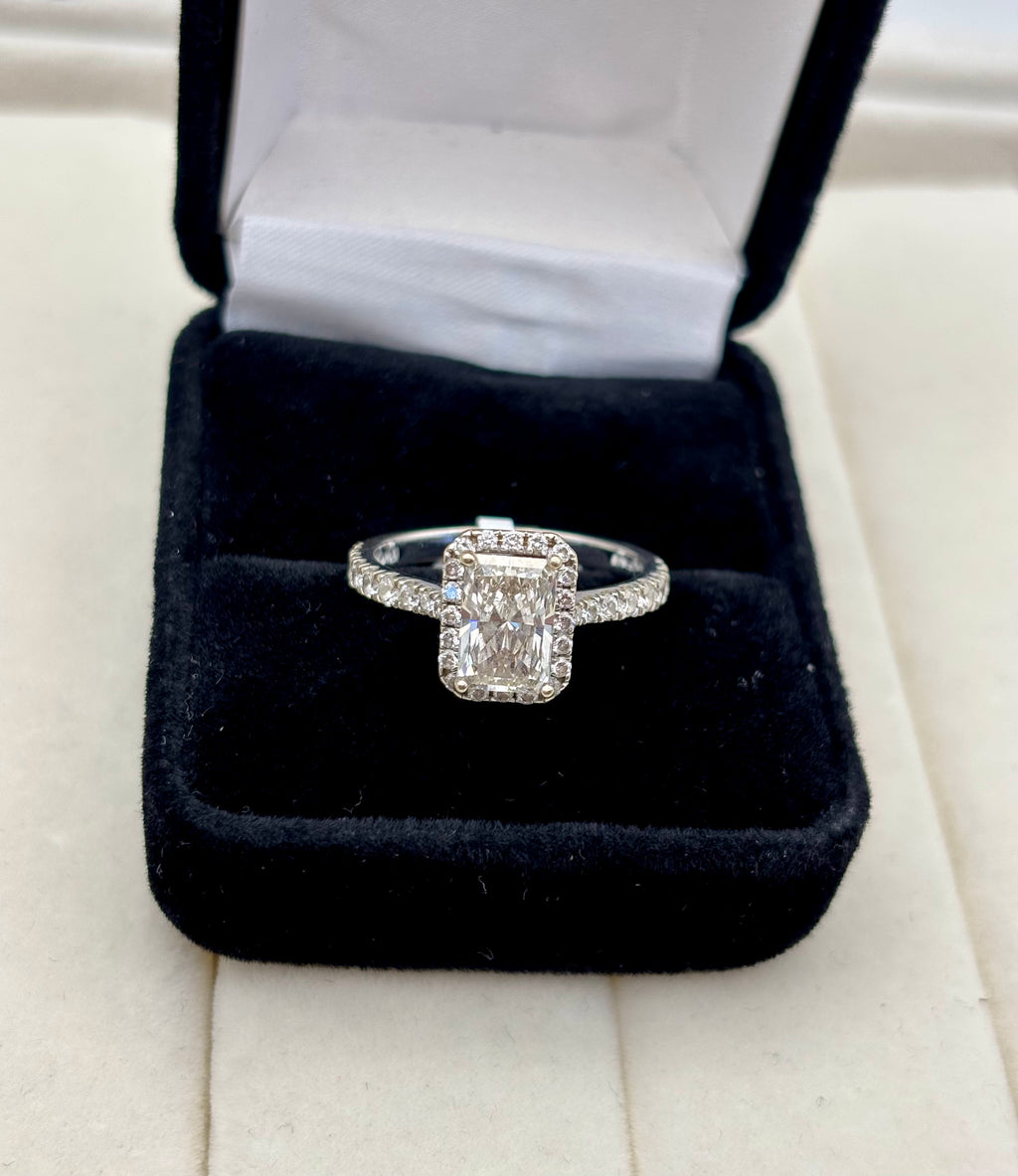 14k White Gold Radiant Cut Lab Grown Diamond Halo Ring