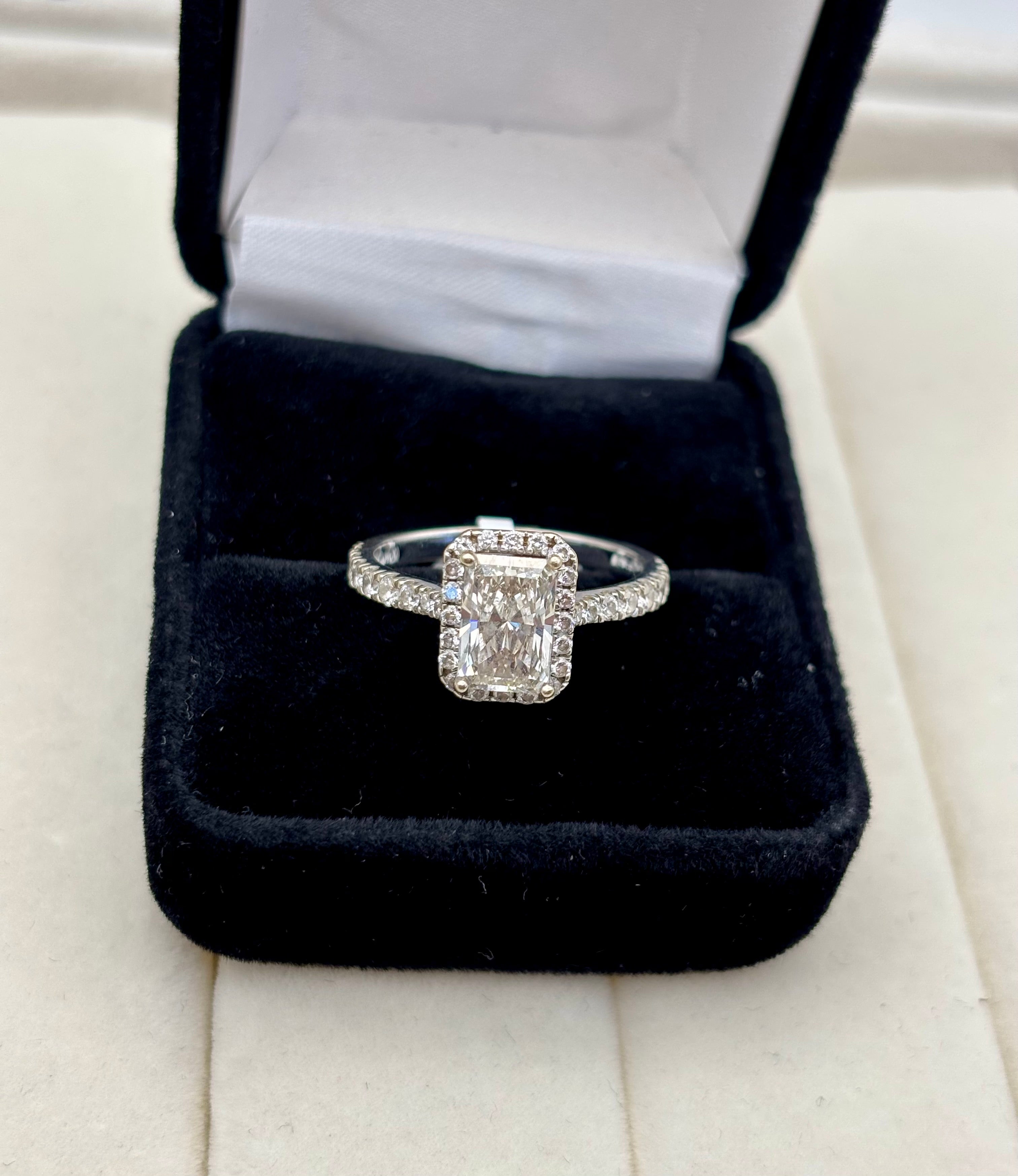 14k White Gold Radiant Cut Lab Grown Diamond Halo Ring