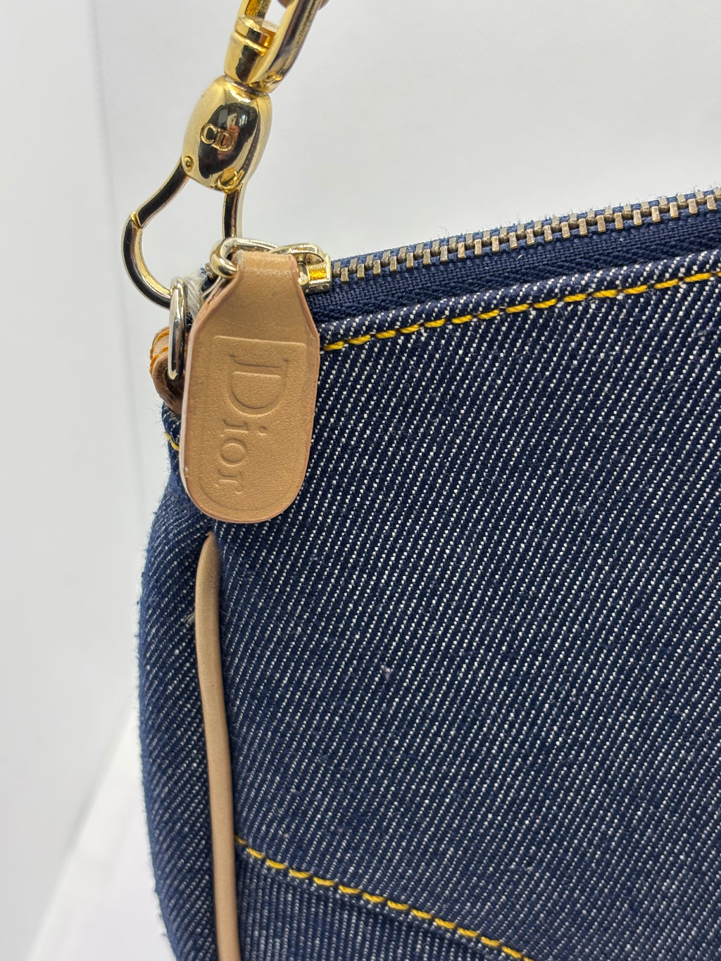 Christian Dior Denim Saddle Pochette Blue Jean Shoulder Bag Gold Hardware